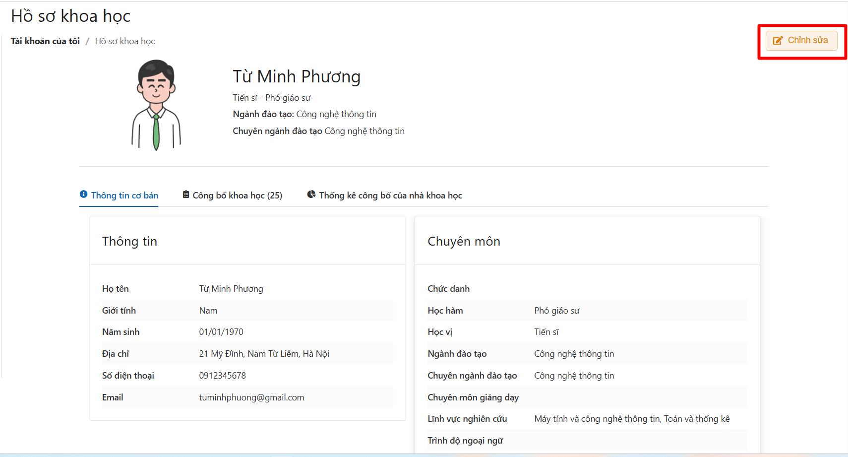 Chỉnh sửa hồ sơ