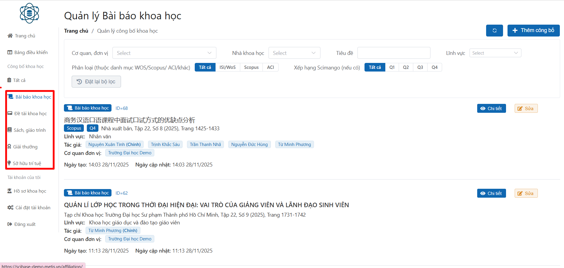 Chỉnh sửa công bố