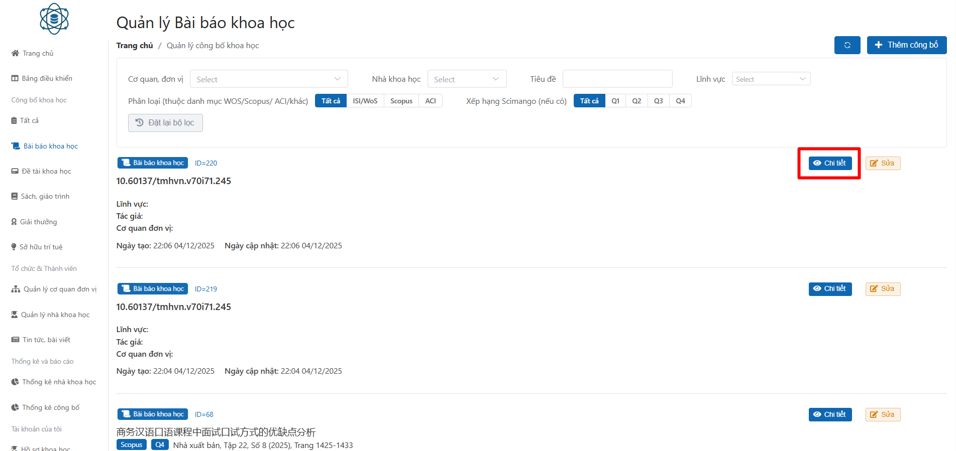 Chỉnh sửa công bố