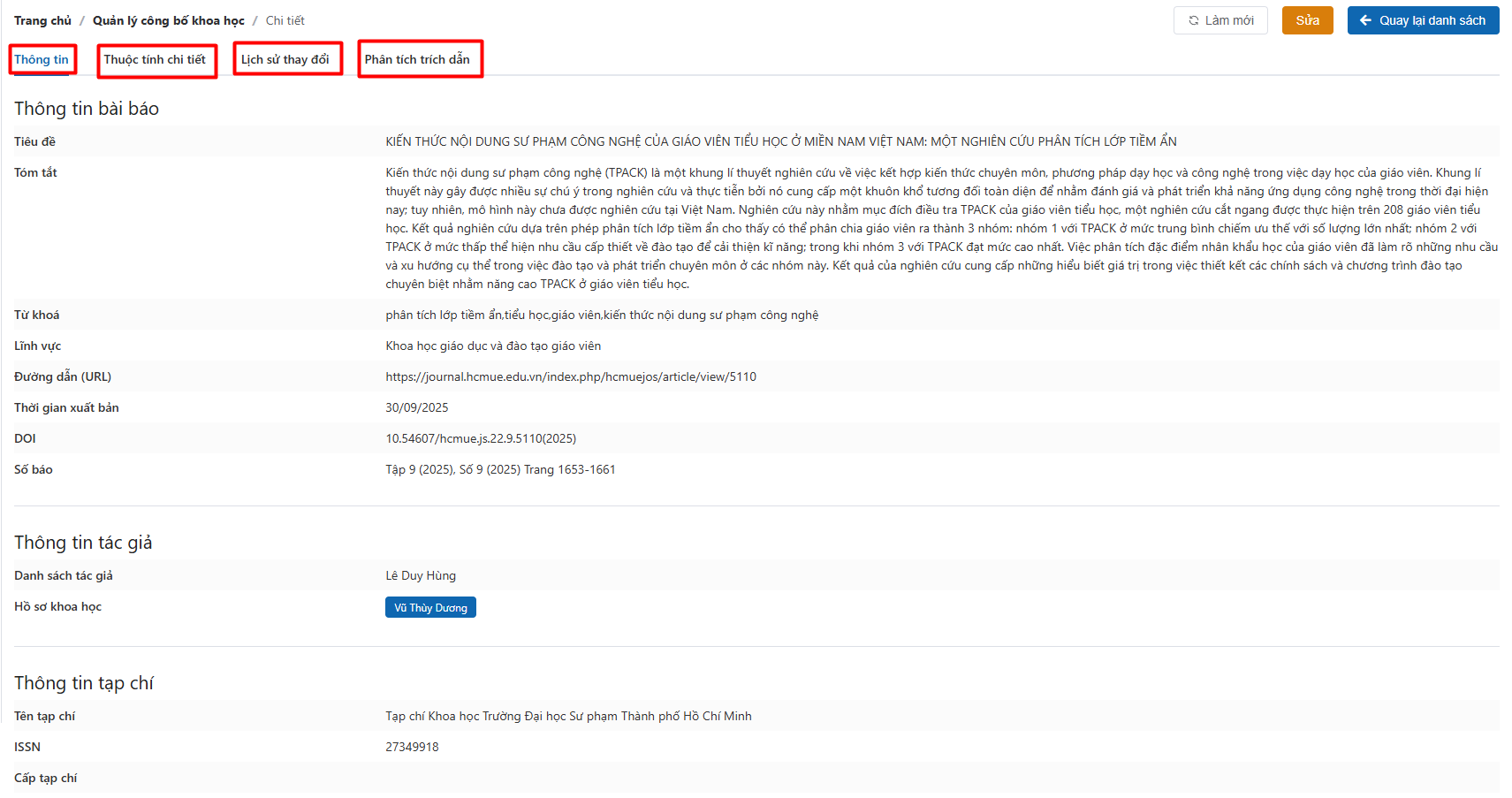 Chỉnh sửa công bố