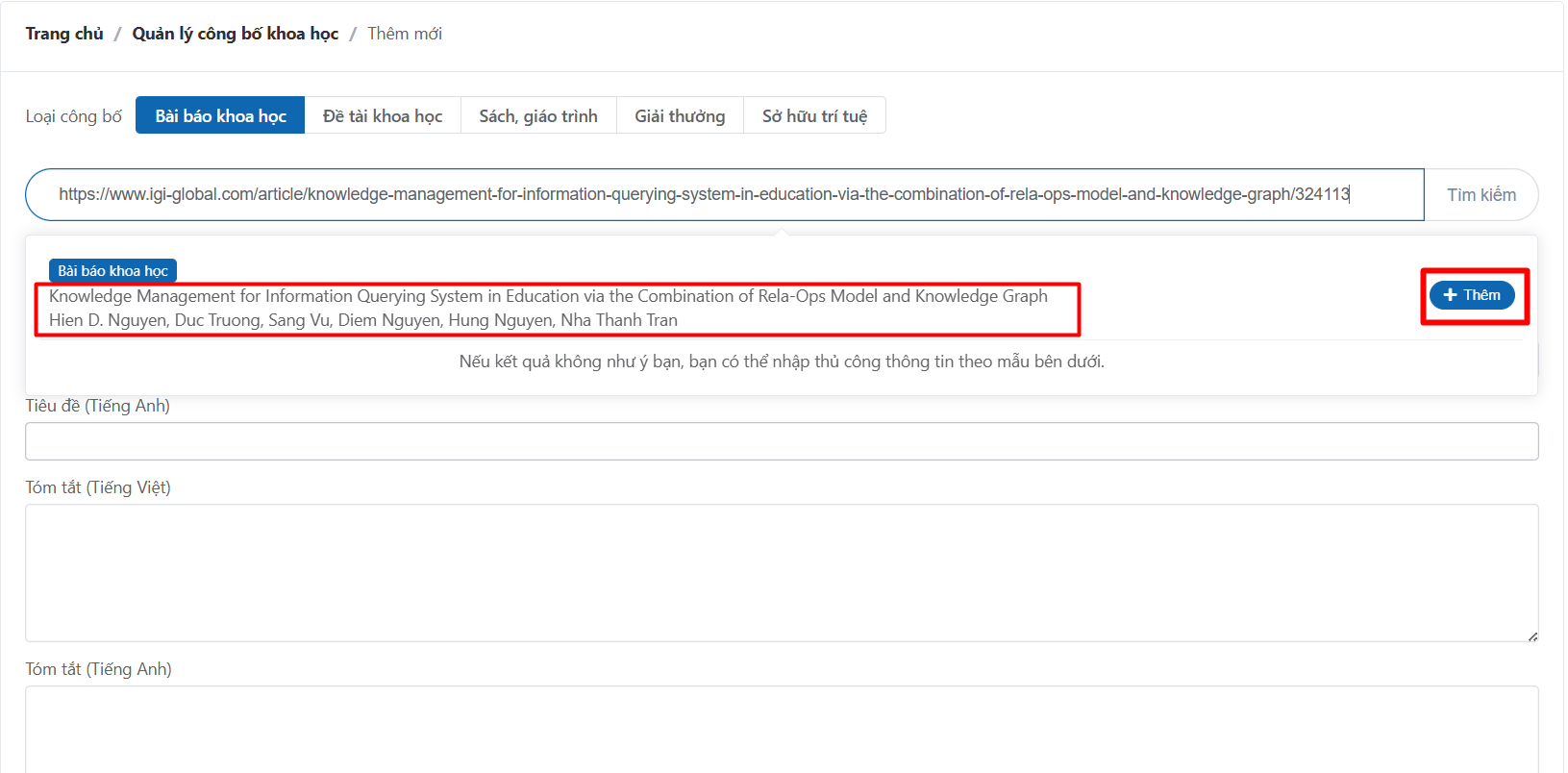 Thêm công bố khoa học