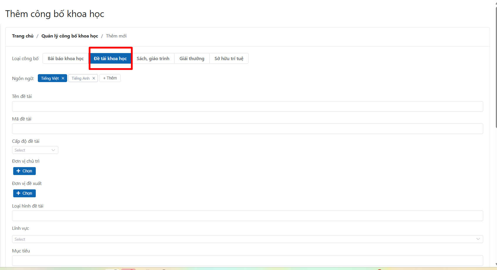 Thêm công bố khoa học