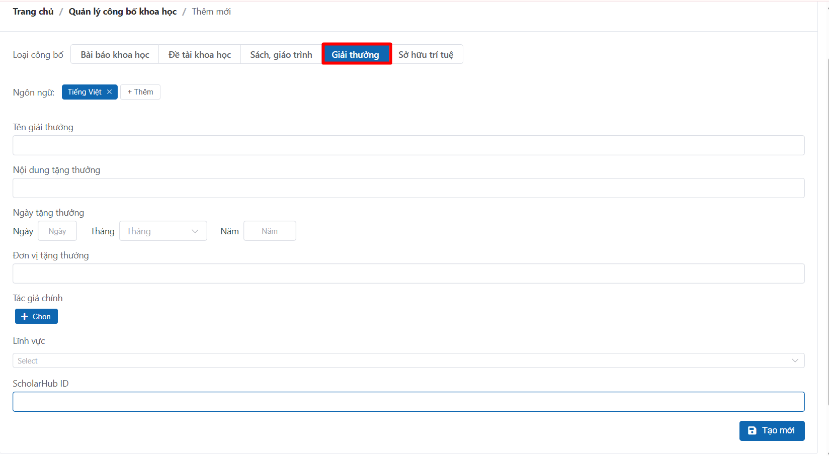 Thêm công bố khoa học