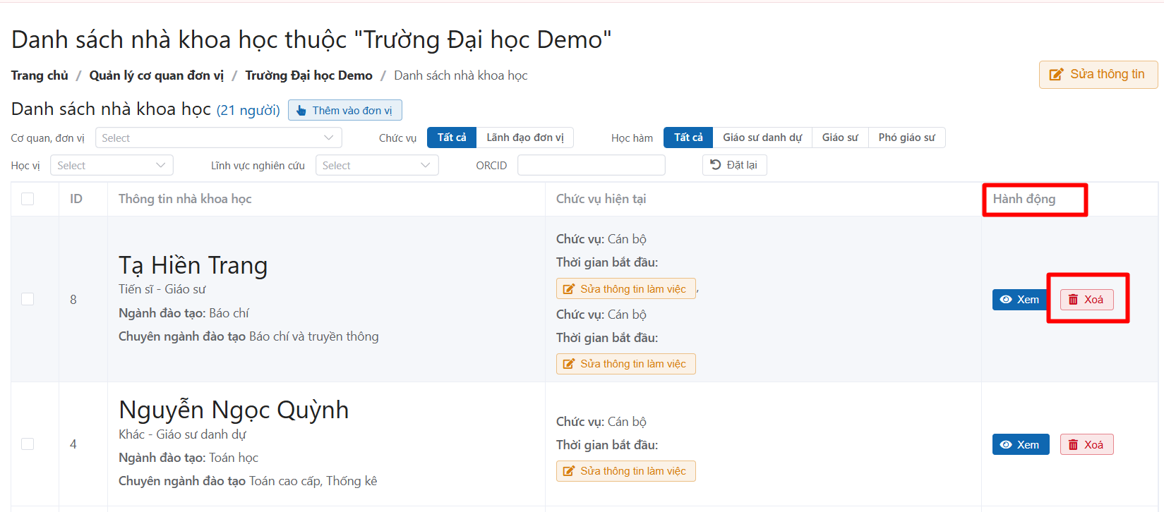 Chỉnh sửa cơ quan đơn vị