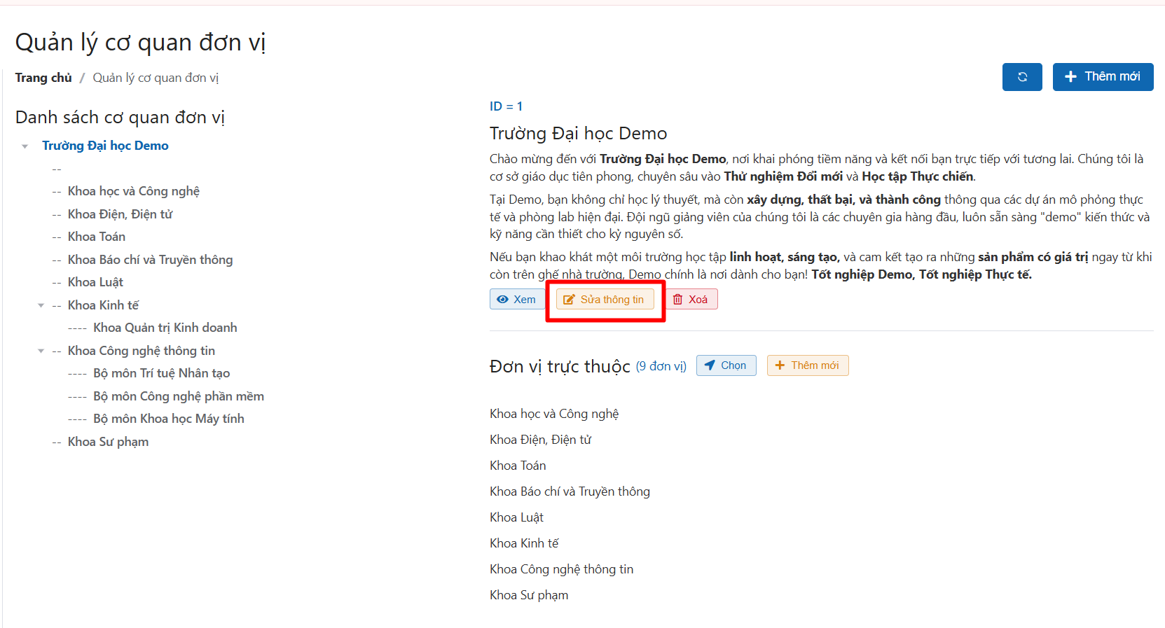 Chỉnh sửa cơ quan đơn vị