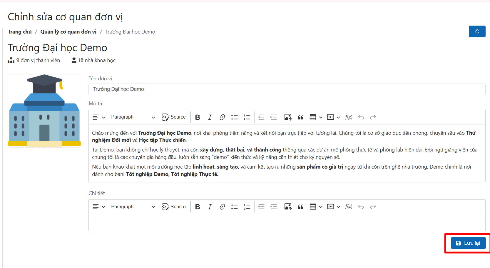 Chỉnh sửa cơ quan đơn vị
