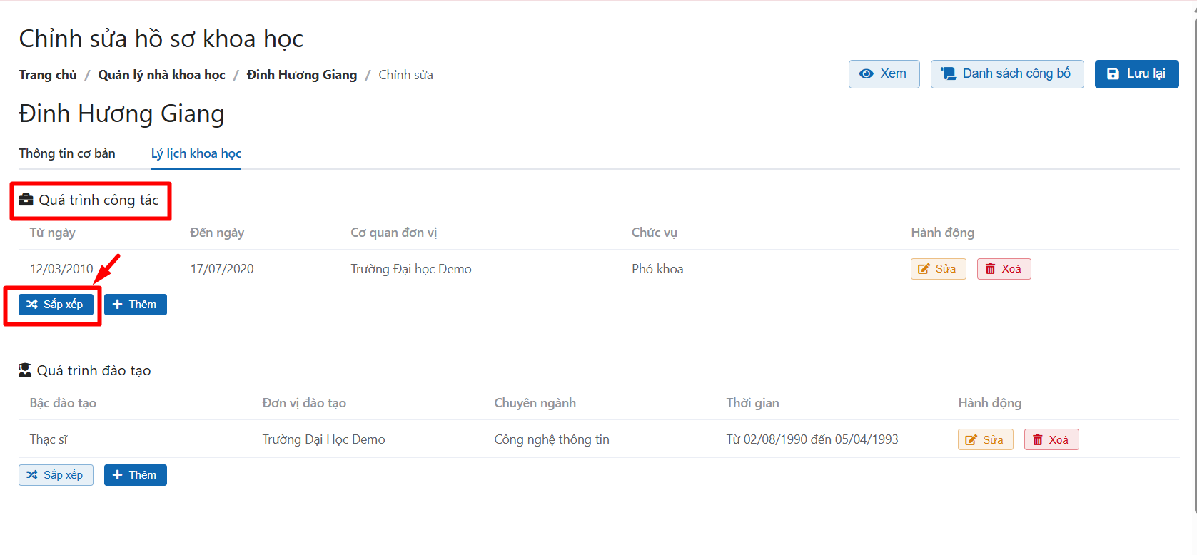 chỉnh sửa thông tin