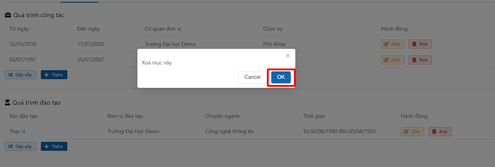 chỉnh sửa thông tin