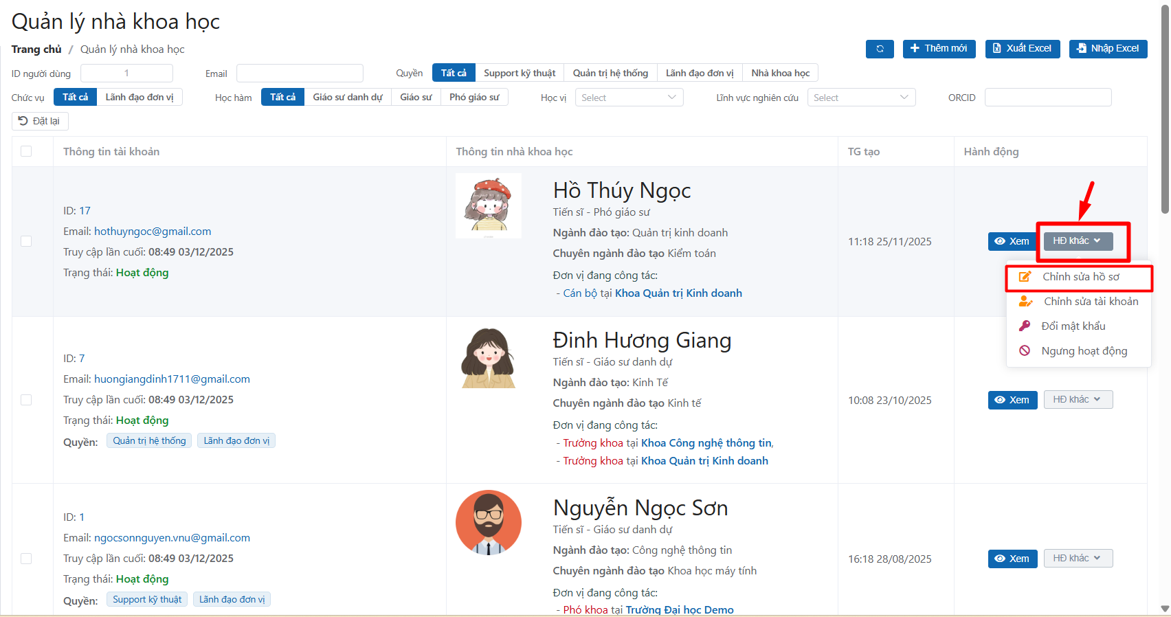 chỉnh sửa thông tin