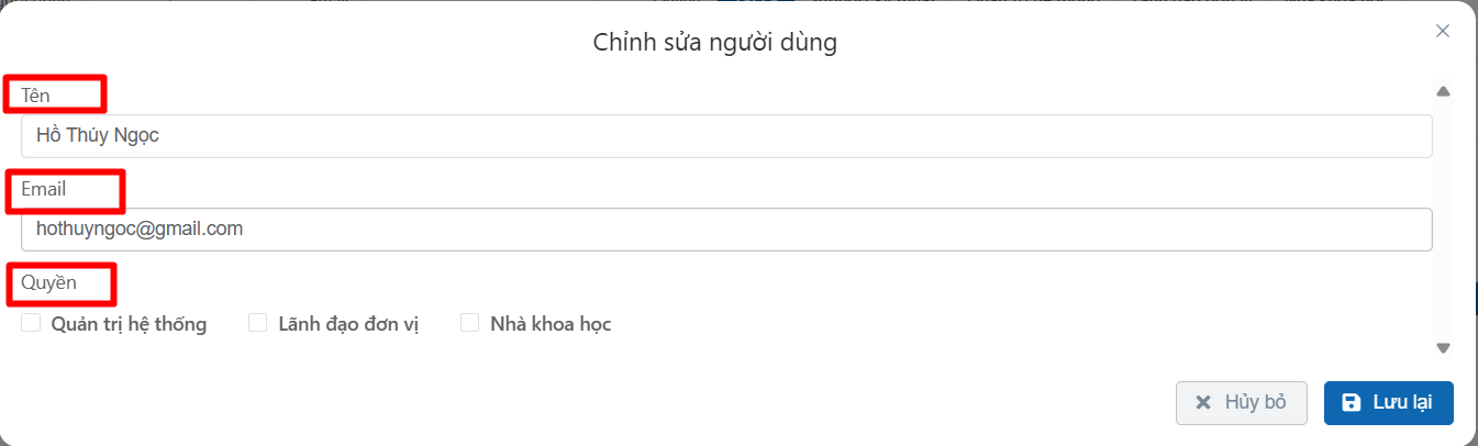 chỉnh sửa thông tin