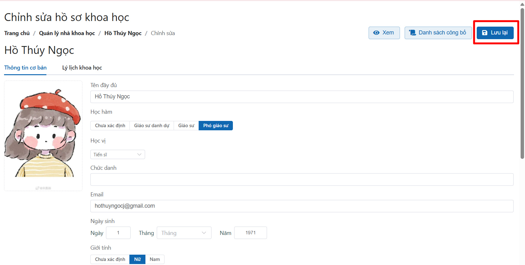 chỉnh sửa thông tin