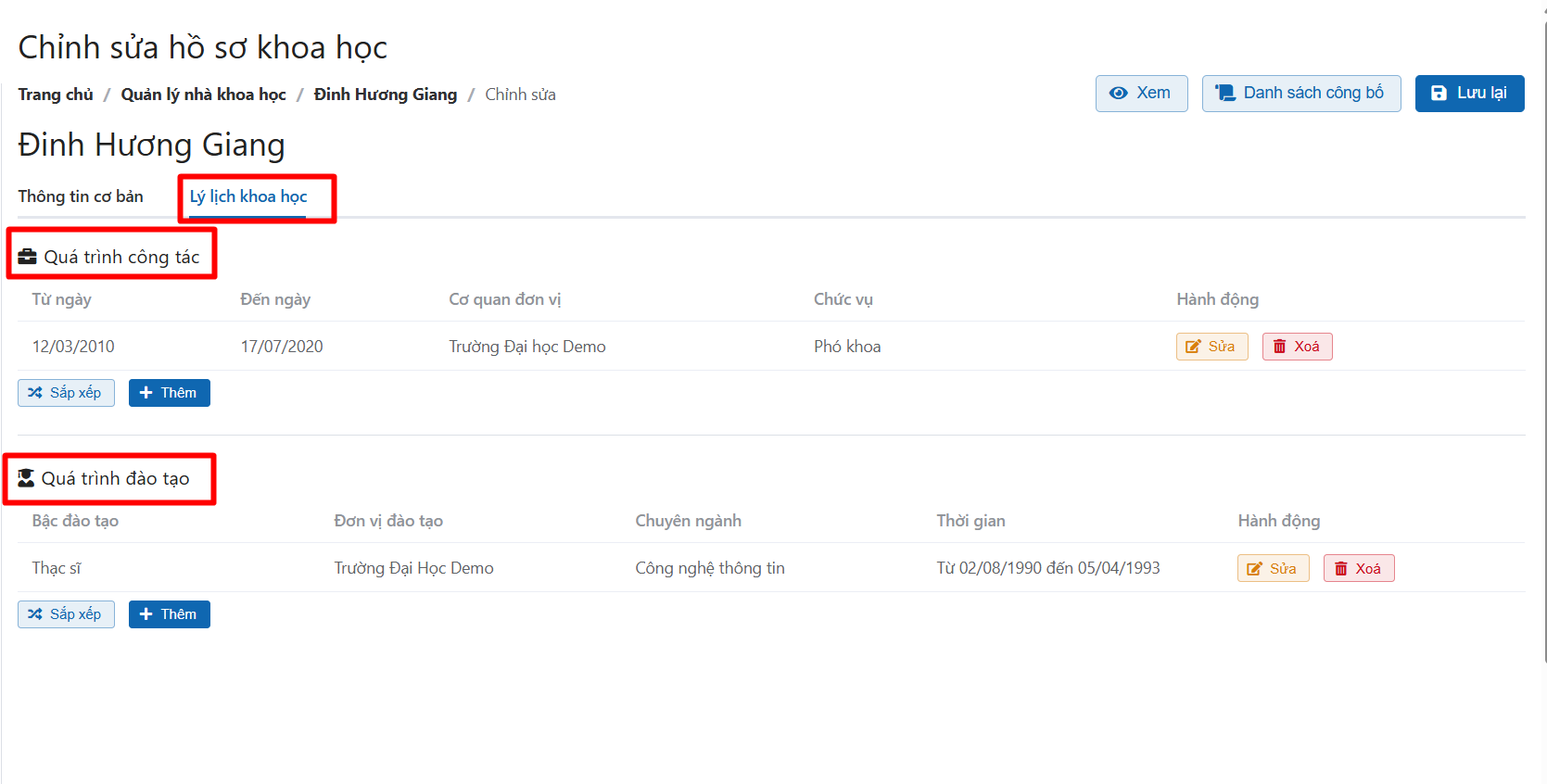 chỉnh sửa thông tin