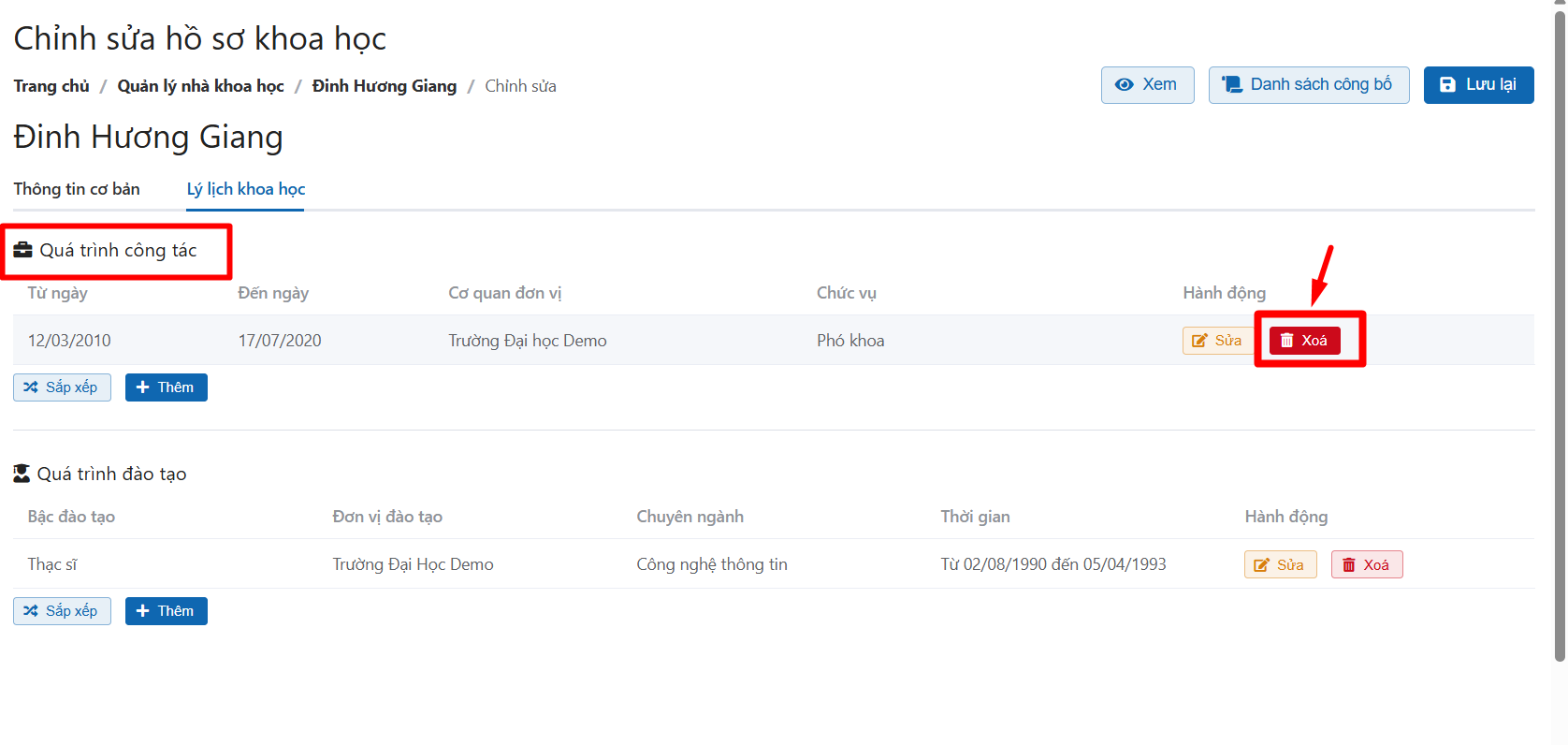 chỉnh sửa thông tin