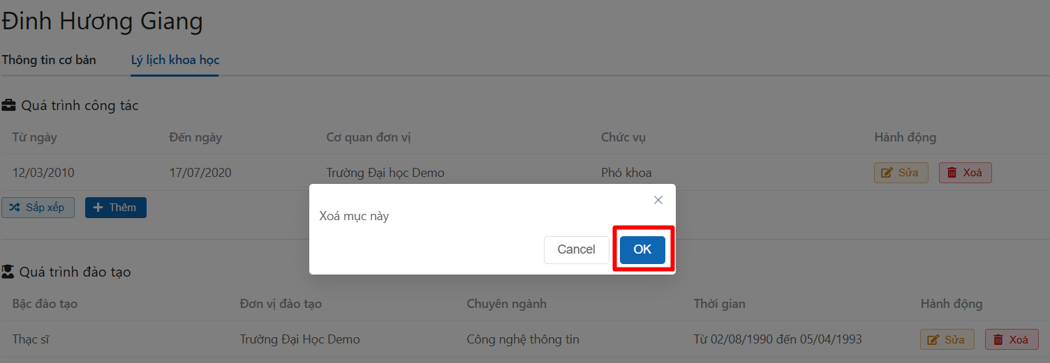 chỉnh sửa thông tin