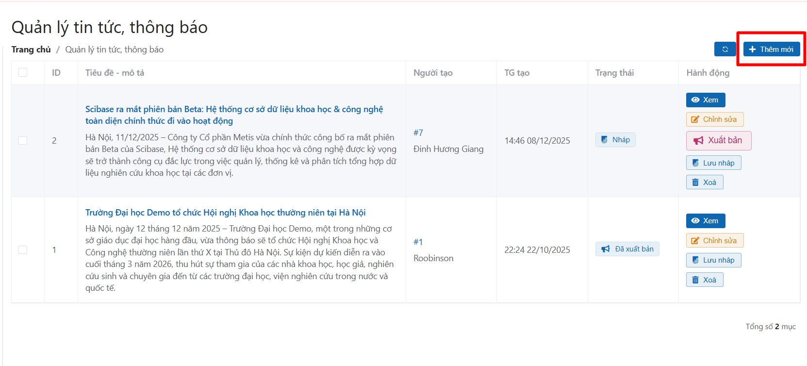 Quản lý tin tức bài viết