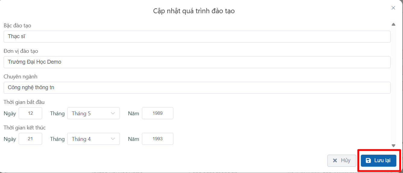Cập nhật thông tin cá nhân