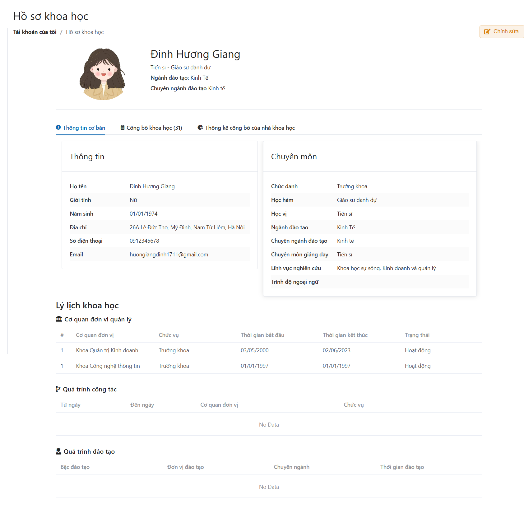 Cập nhật thông tin cá nhân