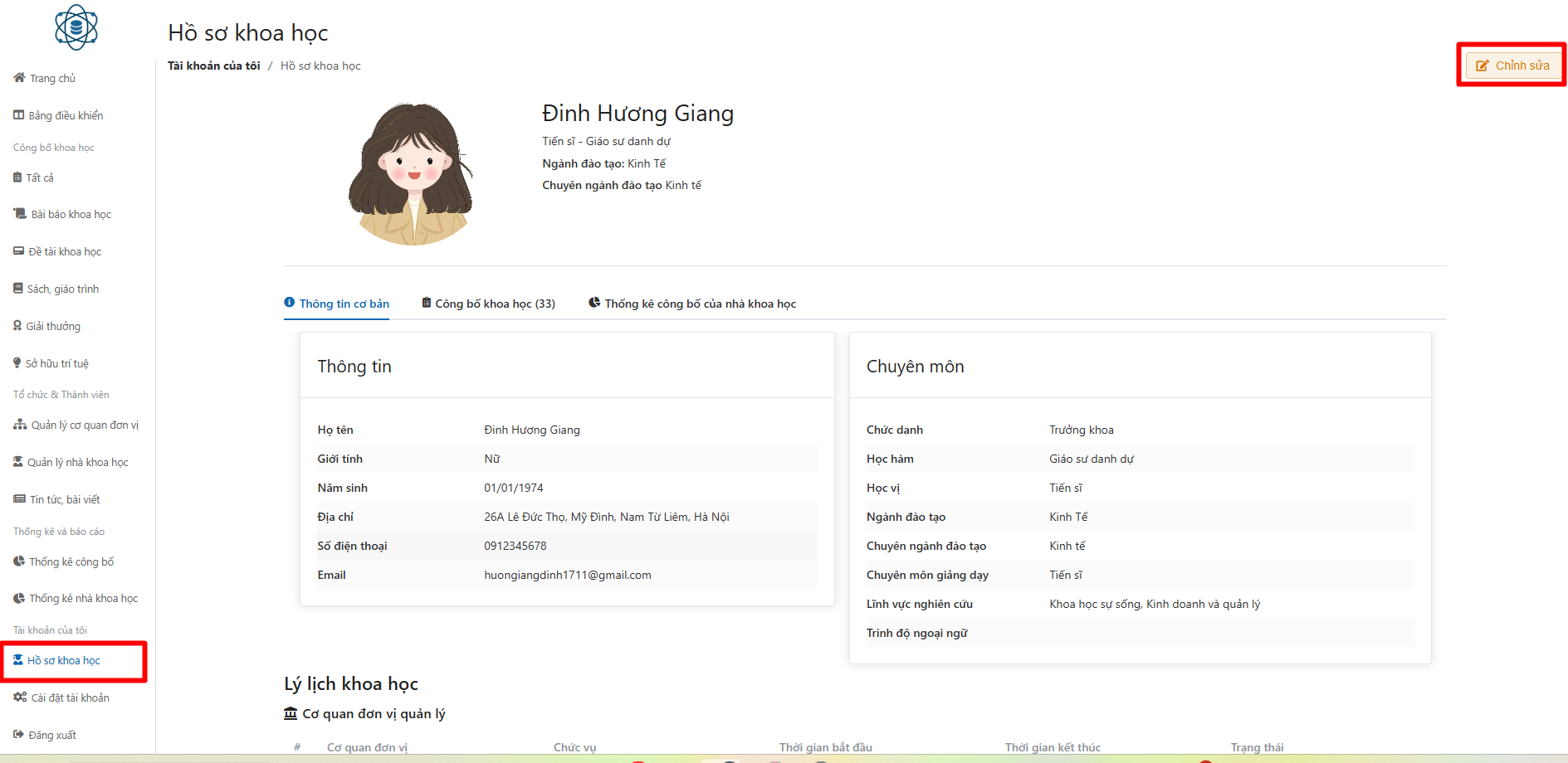 Cập nhật thông tin cá nhân