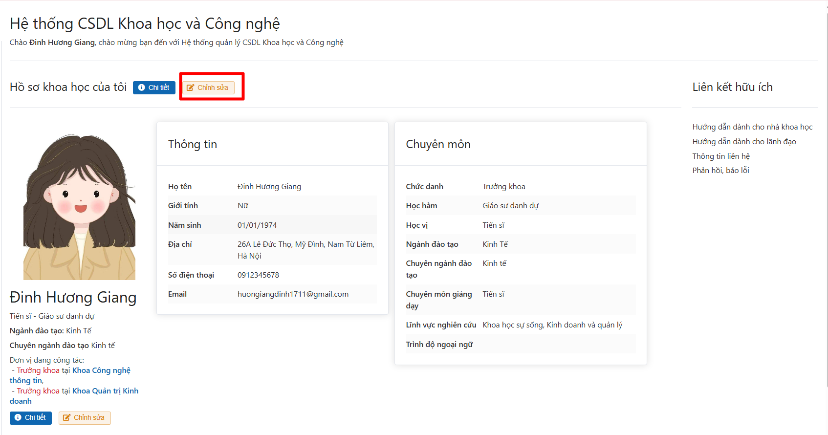 Cập nhật thông tin cá nhân